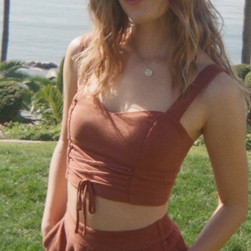 Abercrombie lace-up linen blend tank top
